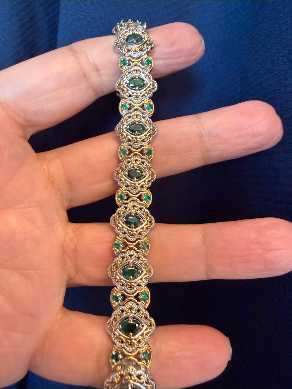 GEMS EN VOGUE/MICHAEL VALITUTTI 925 SILVER CHROME DIOPSIDE & EMERALD bracelet